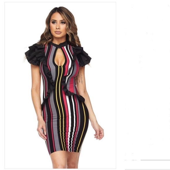 Dresses & Skirts - State Dinner Stripped Ruffle Dress